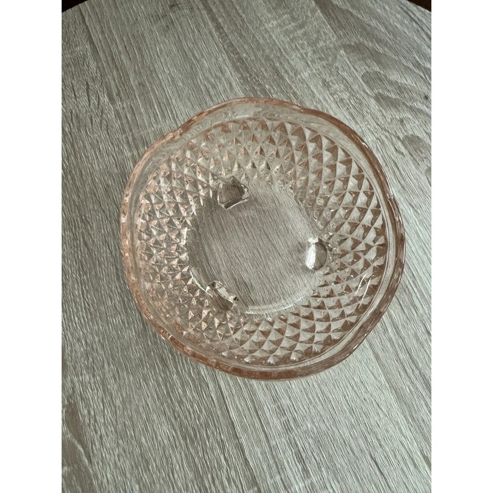 Vintage Pink Indiana Diamond Point Glass Bowl Scalloped Three Footed